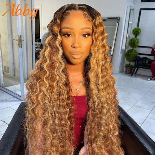 Highlight Human Hair Wigs Ombre Colored Loose Deep Wave Lace Front Wigs For Women 4/27 Highlight Brazilian Loose Deep Wave Wigs