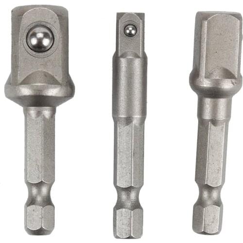 3pcs/Set Chrome Vanadium Steel Socket Adapter Hex Shank To 1/4" 3/8" 1/2" Extension Drill Bits Bar Hex Bit Set Power Tools