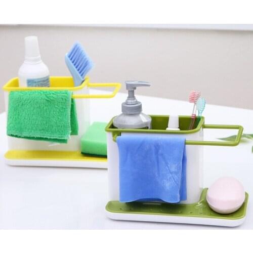Plastic Kitchen Storage Shelf Sponge Drain Rack Hanging Bag Kitchen Accessorie Bathroom Storage Stands Tidy Utensils Towel Rack