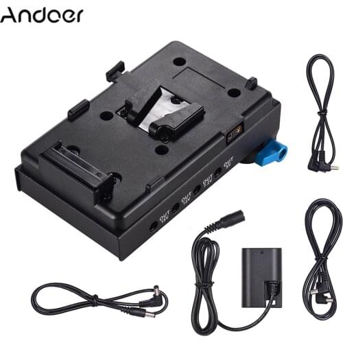 Andoer V Mount V-lock Battery Plate Adapter for Canon 5D2 5D3 5D4 LP-E6 Dummy Battery Adapter with 15mm Dual Hole Rod Clamp