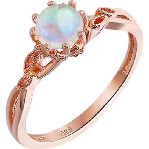 ROMAD Fashion New Natural Moonstone Ring Rose Gold Color Lady Finger Ring Jewelry Environmental Micro-Inserted Jewelry