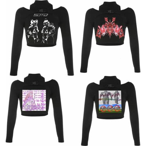 Harajuku shirt koreanclothes sleeve shirt women Streetwear Hip-hop long-sleeved shirt street long-sleeved shortcropped shirt