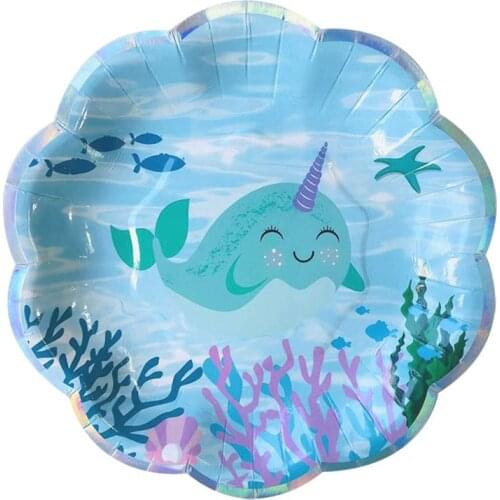 8pcs 7inch Whale Party Plate Decoration Under The Sea Kids Birthday Ocean Whale Plate Cup Straw Baby Shower Party Supplies