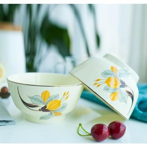High Temperature Bowl Chinese Flower Pattern Ceramic Soup Bowl Home Rice European Porcelain Cuencos Cocina Tableware ED50TW