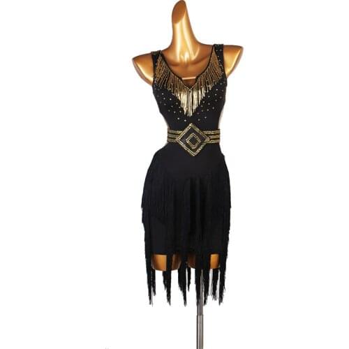 Latin Competition Dance Skirt Women 2021 New Professional Sexy Black Tassel Samba Latin Dancing Custome Adult Rumba Latin Dress