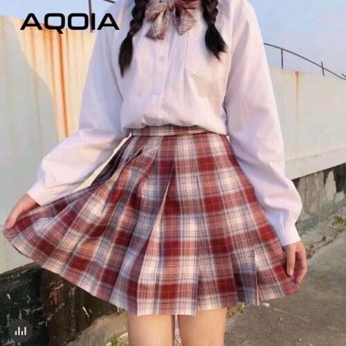 2020 Japan Harajuku Lolita Style Cosplay Bow Suit Red White Plaid JK Women Pleated Skirt 90S Fashion Y2K Sexy Mini Woman Skirts
