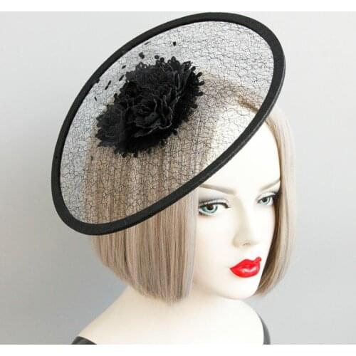 Hyperbole Party Hats for Women Importaion Occasion Headwear Black Hats with Handmade Flowers Vintage Hats T208