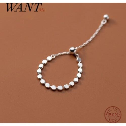 WANTME Real 925 Sterling Silver Geometric Disc Beads Chain Adjustable Ring for Women Punk Hip Hop Simple Jewelry Accessories