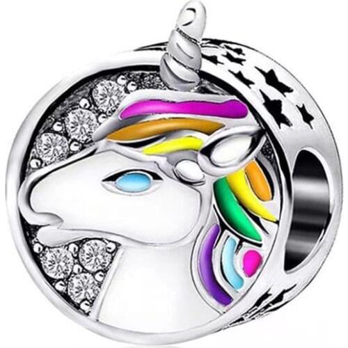 1Pcs New Cute Colorful Unicorn Pendant DIY Beads Suitable for Original Pandora Charm Bracelet Ladies Jewelry Making Gifts