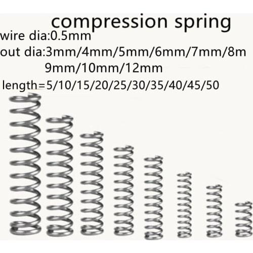 20pcs compression spring wire diameter 0.5mm outer diameter 5mm Stainless Steel Micro Small Compression spring length 10mm-50mm