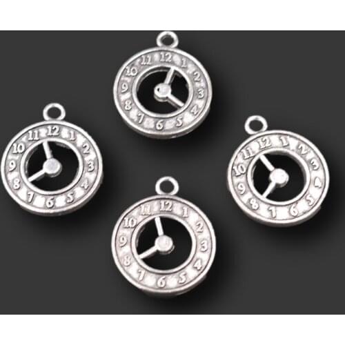 15pcs Silver Plated Clock Pendants Retro Necklace Bracelet Metal Accessories DIY Charms Jewelry Crafts Making P683