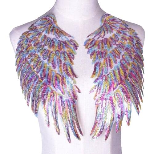 Angel Wings Sequin Patches Cute Rainbow Embroidered Patches For Clothes Stripe Iron On Patches On Clothes Stickers 1 Pair