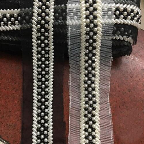 2yards 3cm Pearl Beaded Lace Trim Mesh Fabric DIY Handmade Sewing Accessories Wedding Dress Clothing Belt Collar Lace Applique