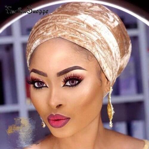 2018 New Luxury laser Velvet Turban Hijab Extra Long Tube Head Wrap Headscarf Nigerian Turban Women Turbante Hair accessories