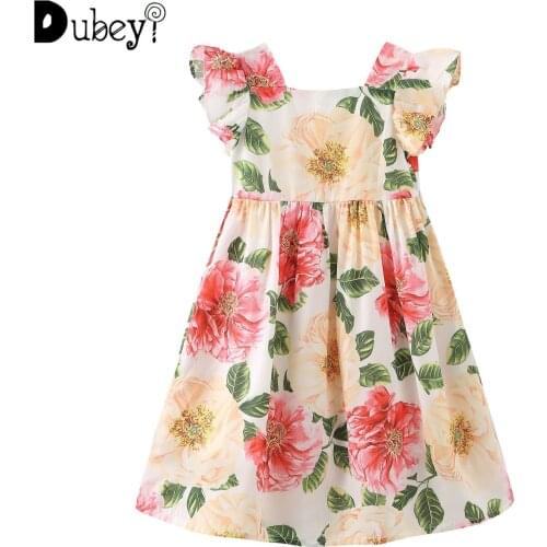 2021 New Girl Dress Brand Rose Flwer Print Dress Girl Summer Dress Baby Girl Clothing 2-8Y Girls Dresses Kids Fashion Dress