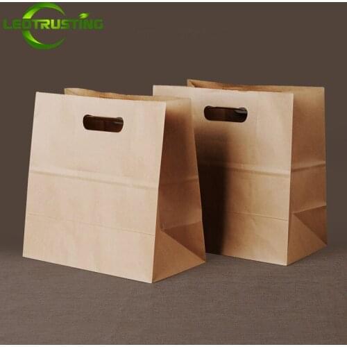 25pcs 80g 290x280x150mm Portable Kraft Paper Takeout Food Bags Large Paper Gift Bags Fruits Bread Baking Bags Vegetable Bag