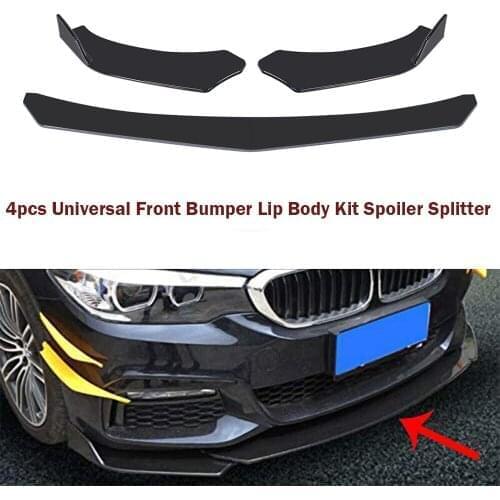 4 PCS Car Front Bumper Lip Body Kit Spoiler Splitter ABS Bumper Canard Lip Splitter Universal Car Accessories Glossy Black