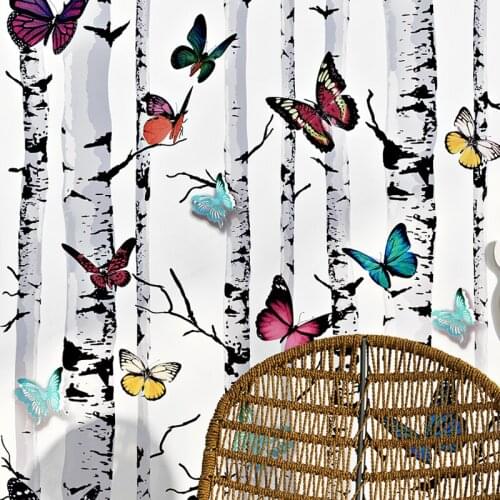 Birch Silver Rustic Tree Wall Papers Home Decor Personalized Butterfly Wallpaper For Living Room Bedroom Restaurant Room Walls