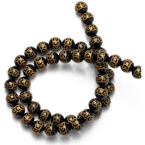 Wholesale Copper Coins Black Agates Natural Stone Beads Loose Beads 8 10 12 14mm DIY Making Bracelet Necklace Jewelry