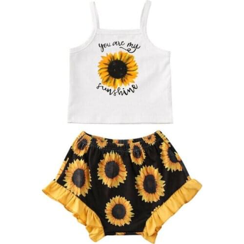 Pudcoco Summer Baby Kids Girls Toddler Tank Top Vest+Shorts 2Pcs Sets Outfits Clothes Girls Button Print Fashion Sunsuits