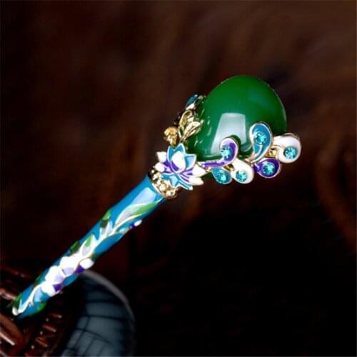 Pretty Women Enamel Colorful Hair Sticks Vintage Crystal Stone Gold Color Hairpin Ethnic Hair Jewelry Flowers Hair Forks Gift