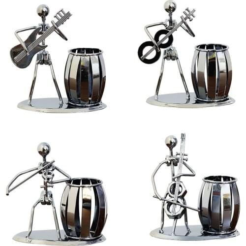 Metal Art Pen Pencil Holder with a Musician Playing Music Desk Organizer Decorative Office and School Workspace Durable