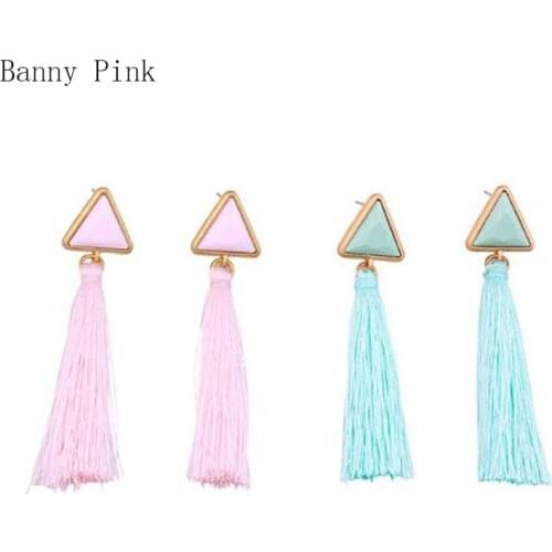 Cute Cotton Tassel Pendant Studs Earrings For Women Elegant Triangle Long Pendant Post Earring Fashion Jewelry Pendientes Bijoux