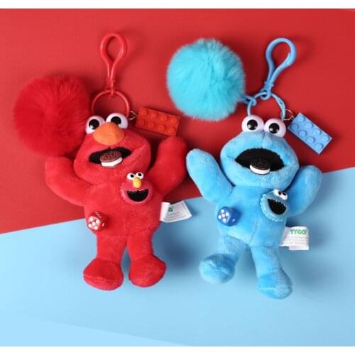 Cute High Quality Sesame Street Elmo Cookie Monster Soft Plush Toy Dolls Keychain Keyrings Children Educational Toys Car Pendant