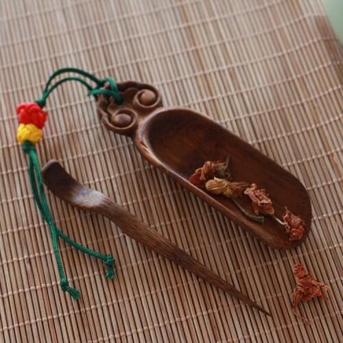 Mini Bamboo Tea Scoop and Tea Needles Kungfu Tea Tools Accessories Creative Ruyi Handle Natural and Coffee Color