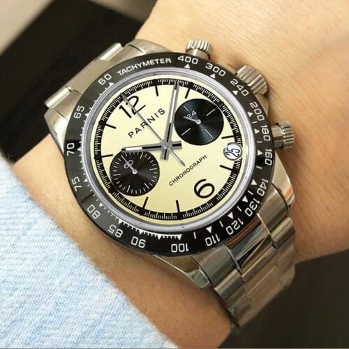 Fashion Parnis 39mm Case Men Quartz Watch Waterproof Sapphire Glass WristWatch Chronograph VK63 Movement 2021 Top Luxury Brand