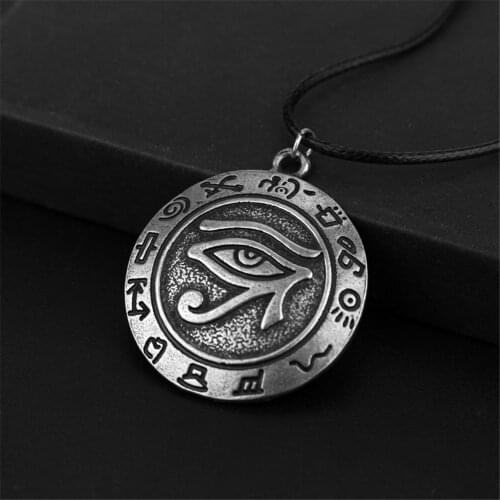 Fashion Antique Egypt Eye Of Horus Infinite Charm Pendant Alloy Gray Rope Statement Necklace Jewelry Gift For Women Men