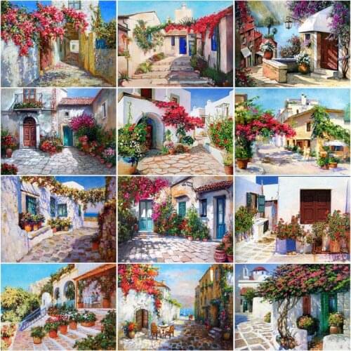 RUOPOTY Acrylic Painting By Numbers For Adults With Frame 60x75cm Santorini Modern Wall Art Picture By Numbers For Diy Gift