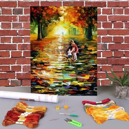 Playing With Mama Printed Canvas 11CT Cross-Stitch DIY Embroidery Kit DMC Threads Handicraft Handiwork Knitting Craft Gift