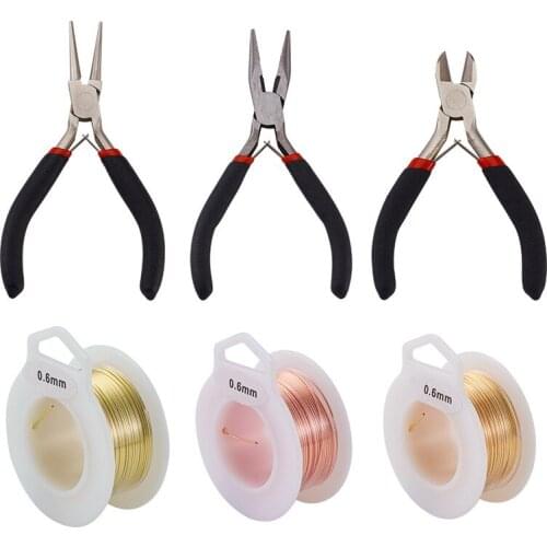 DIY Jewelry Kits 0.6mm Copper Jewelry Wire and 3pcs Carbon Steel Pliers for Jewlery Making DIY Bracelet Accessories Findings