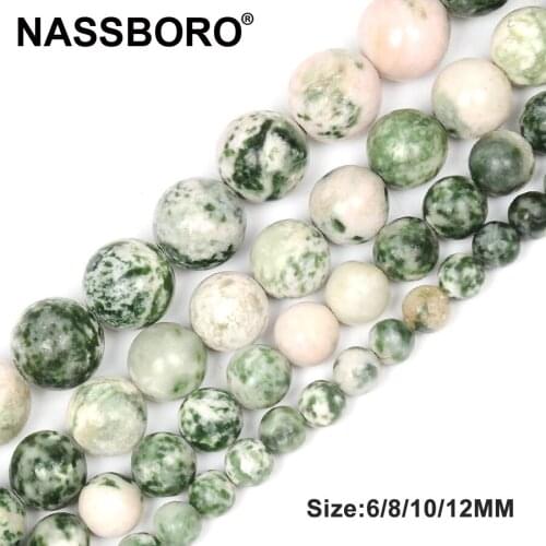 NASSBORO Natural Stone Green Spot Round Loose Beads For Jewelry Making DIY Bracelet Spacer Bead Jewelery 6 8 10 12MM Gifts Craft