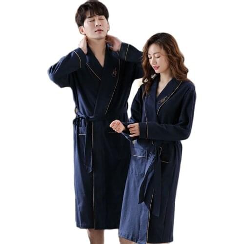 Newest Soft 100% Cotton Fashion Style Bathrobe Housecoat Summer Men and Women Long Sleeve Robe Pyjamas