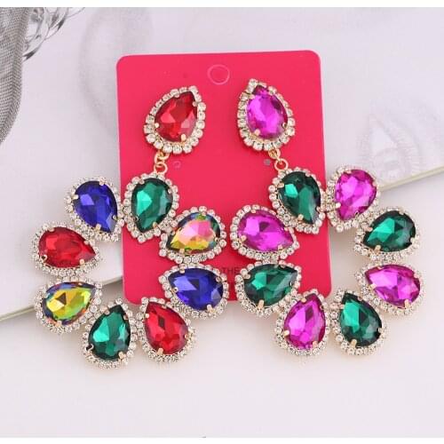2021 New Large Rhinestone Pendant Earrings For Women Statement Earrings Big Geometric Round Earrings Hanging Fashion Jewelry