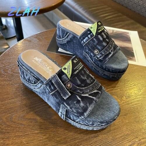New Denim Sandals Women Slippers Womens Casual Shoes Zlah Comfortable Platform Sandals Ladies Party Open Toe Shoes Women Shoes