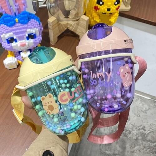300Ml Cartoon Cute Straw Plastic Water Bottle Bpa Free Outdoor Transparent Juice Drinking Cup Suitable For Adult Children