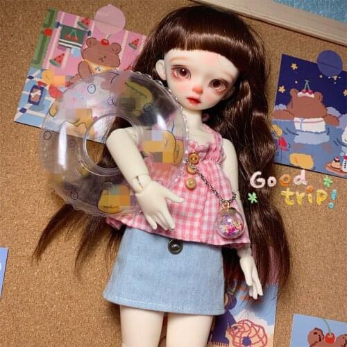 BJD doll dress is suitable for 1/6 fashion sweet halter top + light blue straight skirt + cute pendant + pink canvas shoes