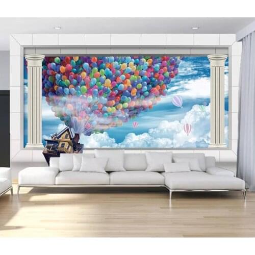 Custom photo wallpaper 3d wallpaper for walls 3 d round pillars, blue sky, white cloud balloon, 3D living room background wall