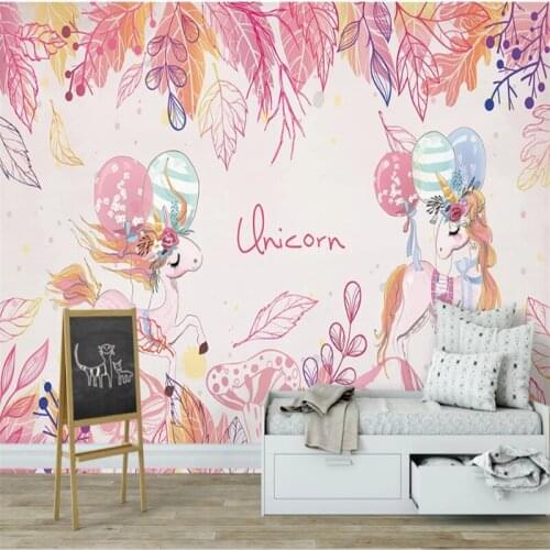 Nordic Ins Style Cartoon Pink Unicorn Wall Paper 3d Living Room Bedroom Childrens Room Decoration Background Mural Wallpaper 3D