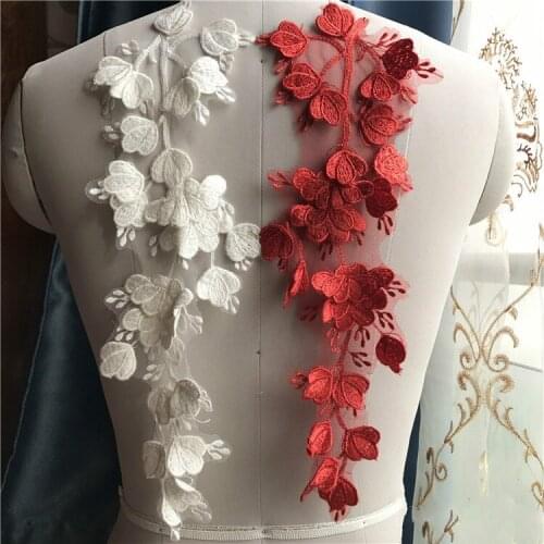 Red/Natural-white Handmade Wedding Dress Lace Applique DIY Bride Hair Accessories Lace Patch Flower 2Piece