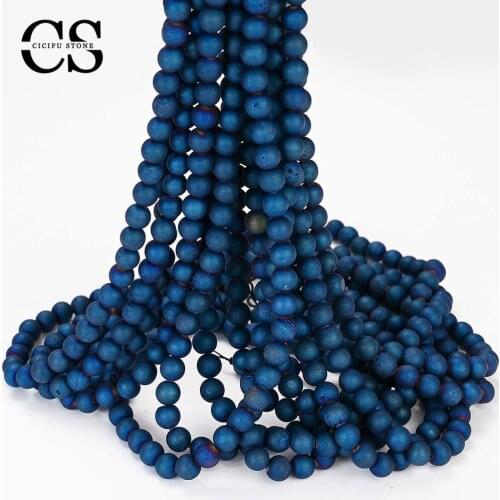 Dark Blue Crude Metallic Coated Agates Beads Round Loose Spacer Beads for Jewelry Making DIY Bracelet Accessories 4/6/8/10/12 MM
