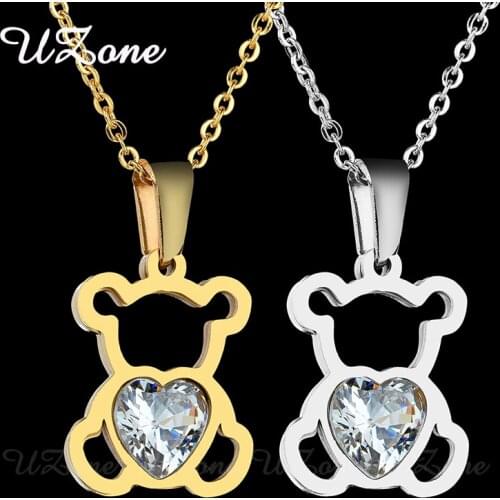 UZone Cute Bear Crystal Pendant Necklace Stainless Steel Animal Styles Necklace Animal Pet Charms Jewelry