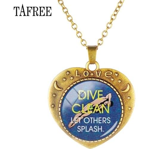 TAFREE Vintage Heart-shaped Pendant diving Chocker Diving enthusiasts souvenirs chokers necklaces for women Men jewelry DV01