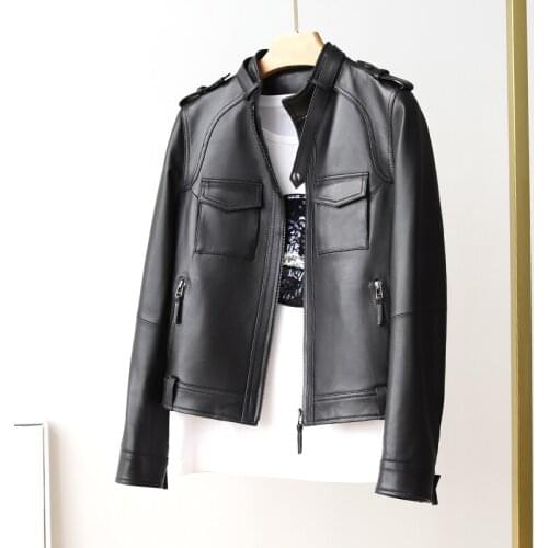 High Quality Leather Jacket Women Spring Real Sheepskin Coat Slim Short Coats and Jackets Korean Womens Clothing 2021 WPY3840