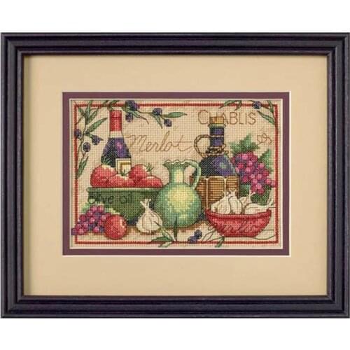Top Quality beautiful lovely counted cross stitch kit merlot chablis garlic olive oil grape wine dimensions 65061