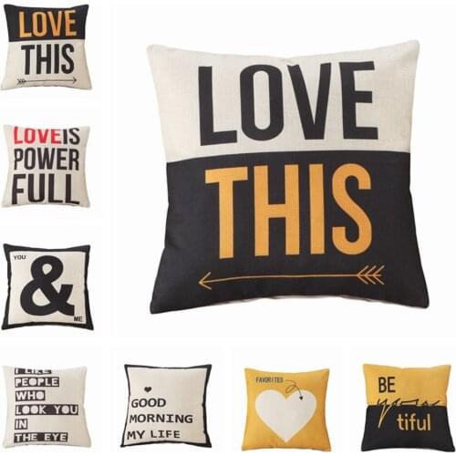 Yellow Black Love Pattern Cotton Linen Throw Pillow Cushion Cover Home Decor Sofa Bed Decor Decorative Pillowcase