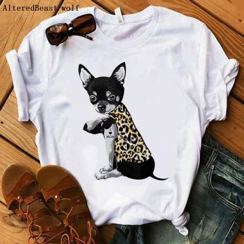 2021 Chihuahua Mom Tshirt Women Summer Harajuku I Love Mom Leopard Print T-shirt Funny Short Sleeve dog T Shirt Clothes Female